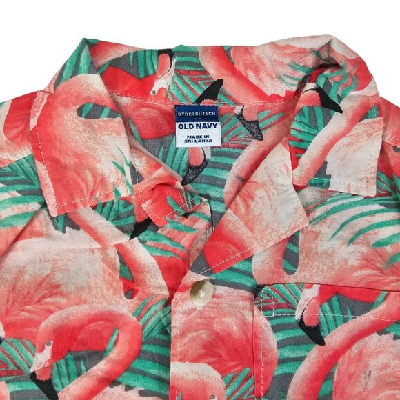 Old Navy Boy 18-24M Flamingo Palm Tree Polo Bttn Dwn Short Sleeve Collared Shirt - Picture 6 of 13